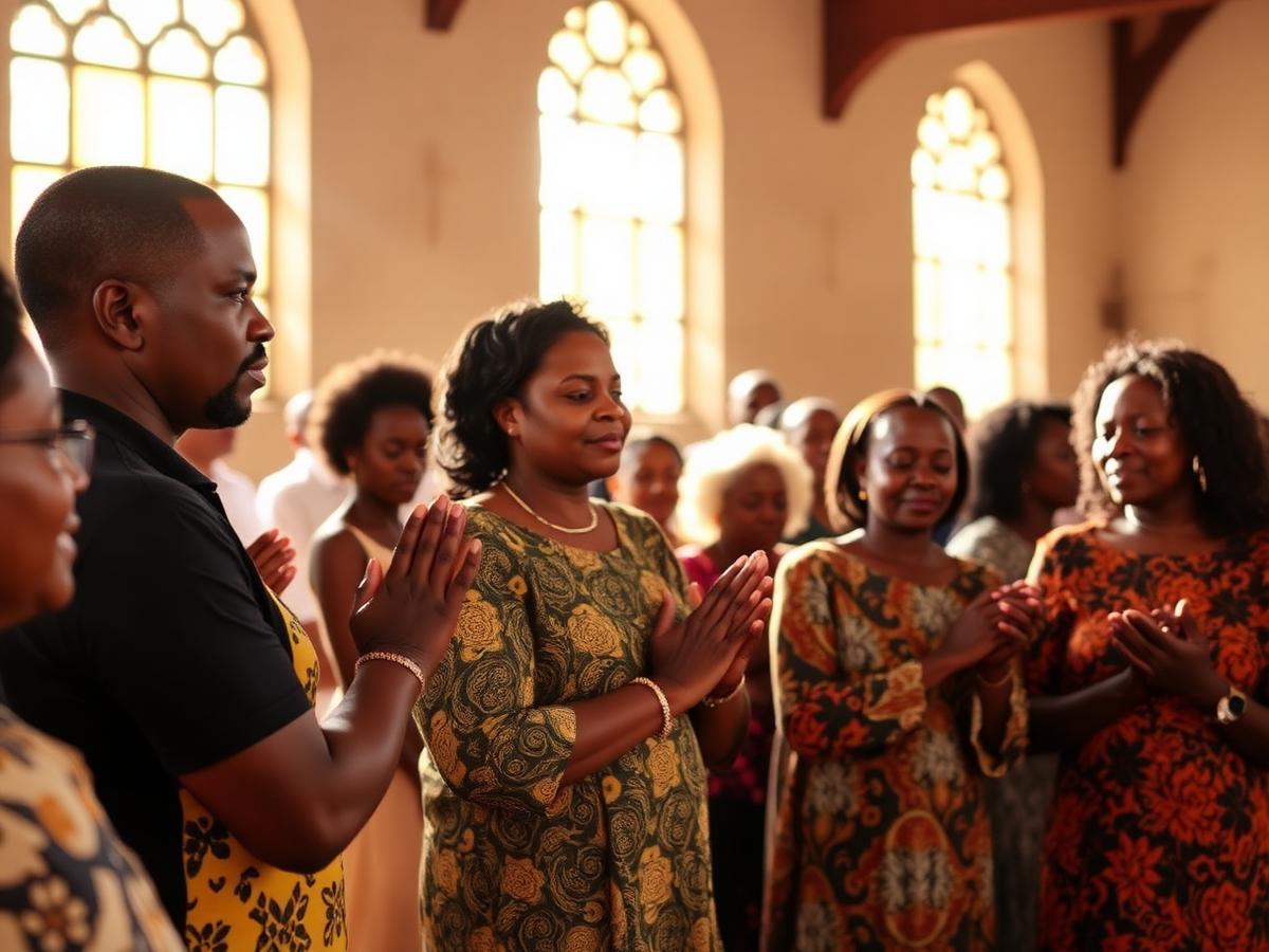 Church community gathered in prayer